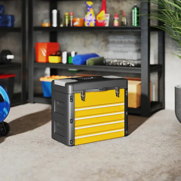 Toolbox with Drawers – Yellow | Large Metal Tool Chest - Top Tray and Mini Parts Boxes HOMCOM - Little and Giant Explorers HOMCOM