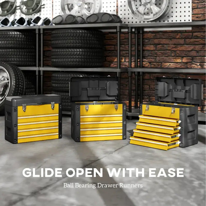 Toolbox with Drawers – Yellow | Large Metal Tool Chest - Top Tray and Mini Parts Boxes HOMCOM - Little and Giant Explorers HOMCOM