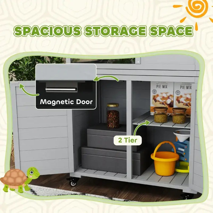 Tortoise House with Storage Cabinet – Light Grey Fir Wood | Lamp Holder PAWHUT - Little and Giant Explorers PawHut