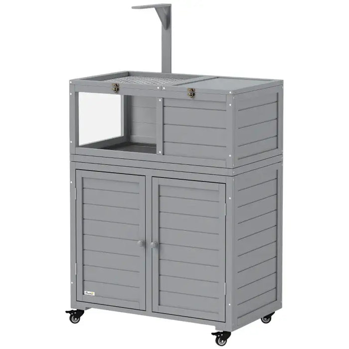 Tortoise House with Storage Cabinet – Light Grey Fir Wood | Lamp Holder PAWHUT - Little and Giant Explorers PawHut