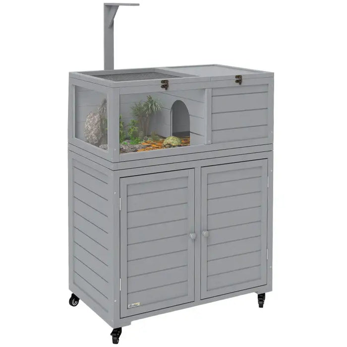 Tortoise House with Storage Cabinet – Light Grey Fir Wood | Lamp Holder PAWHUT - Little and Giant Explorers PawHut