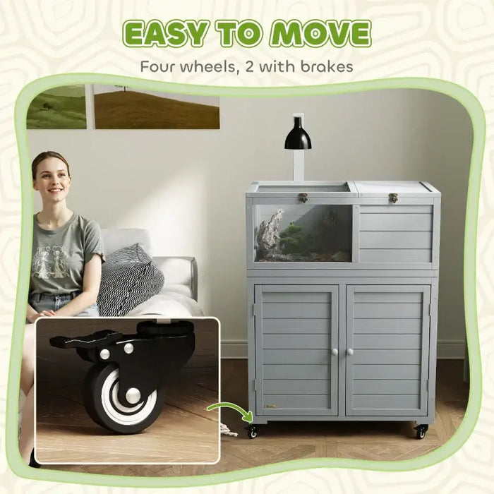 Tortoise House with Storage Cabinet – Light Grey Fir Wood | Lamp Holder PAWHUT - Little and Giant Explorers PawHut