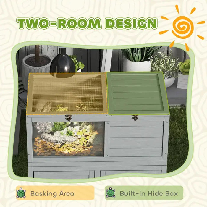 Tortoise House with Storage Cabinet – Light Grey Fir Wood | Lamp Holder PAWHUT - Little and Giant Explorers PawHut