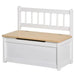 White toy storage box bench with backrest and light wood lid, two-in-one kids furniture