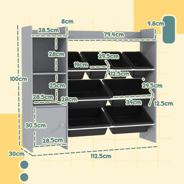 Toy Storage Unit with 8 Removable Bins in Grey - Little and Giant Explorers AIYAPLAY