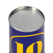 Close-up of a blue and yellow tin can for traditional Tin Can Alley carnival game