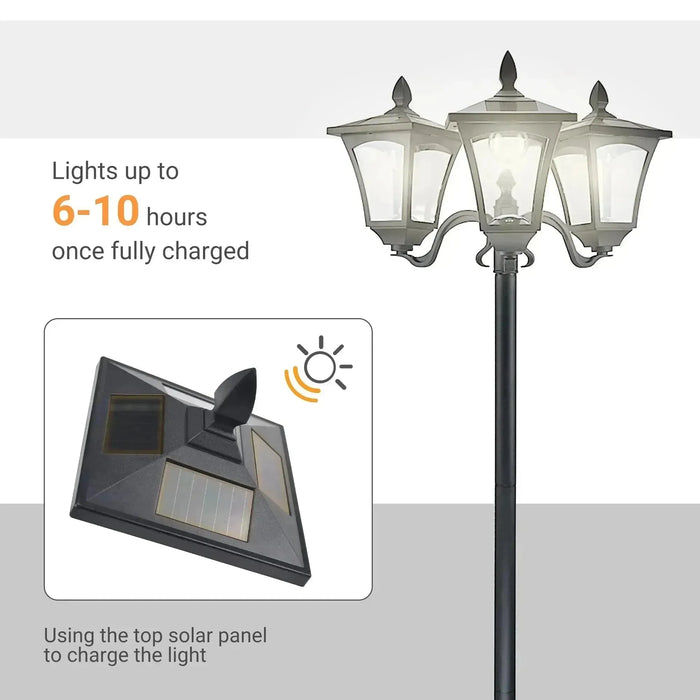 Traditional Victorian Style 3-Way Head Garden Solar Post Lamp 1.8m - Little and Giant Explorers Outsunny