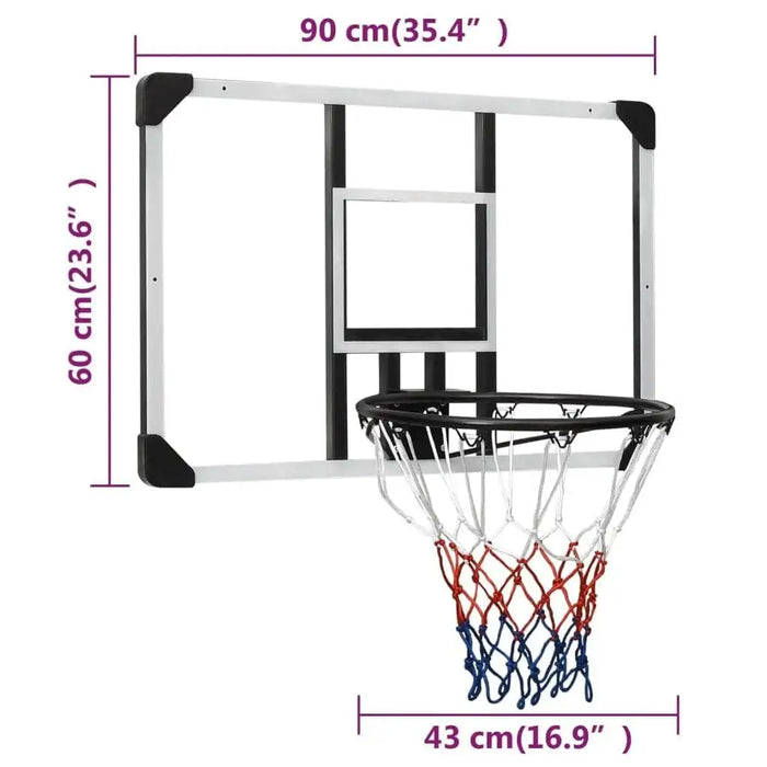 Transparent polycarbonate wall-mounted basketball backboard 90x60cm with steel rim and net