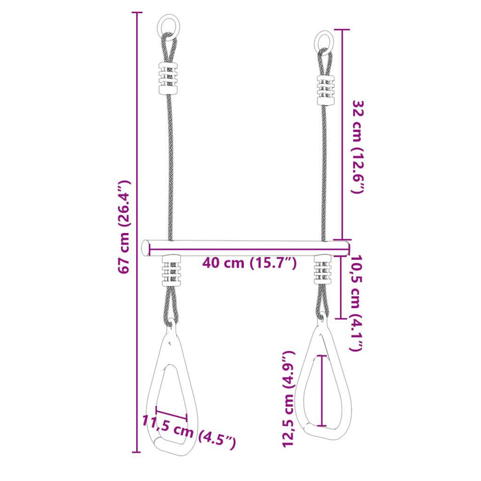 Trapeze Bar with Gym Rings for Kids - Little and Giant Explorers vidaXL