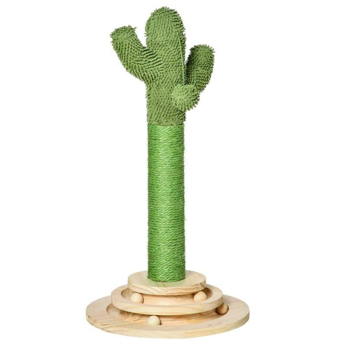 Tree Cactus | Sisal Scratching Post for Cats with Hanging Ball and Interactive Fun Roller Exerciser - Little and Giant Explorers PawHut