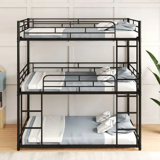 Triple Bunk Bed – Heavy-Duty Metal Frame | Space-Saving - Double Over Double Over Double Design COSTWAY - Little and Giant Explorers Costway
