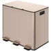 Beige trash bin with three compartments on a white background