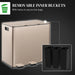 Beige trash bin with removable inner buckets and bin bags on a dark background
