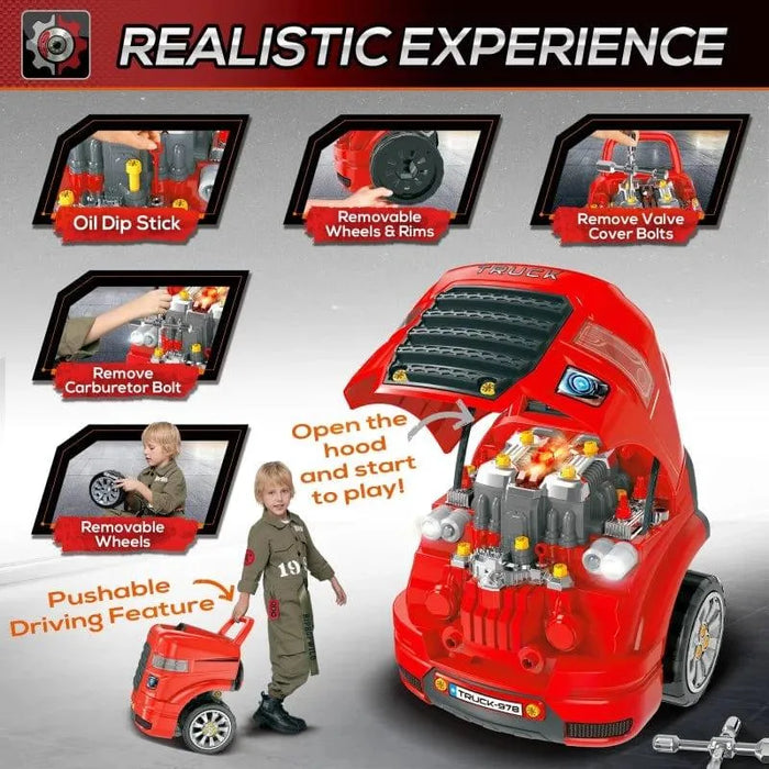 Truck Engine Toy Set with RC Car Key, Steering Wheel, Horn and Light - Little and Giant Explorers HOMCOM