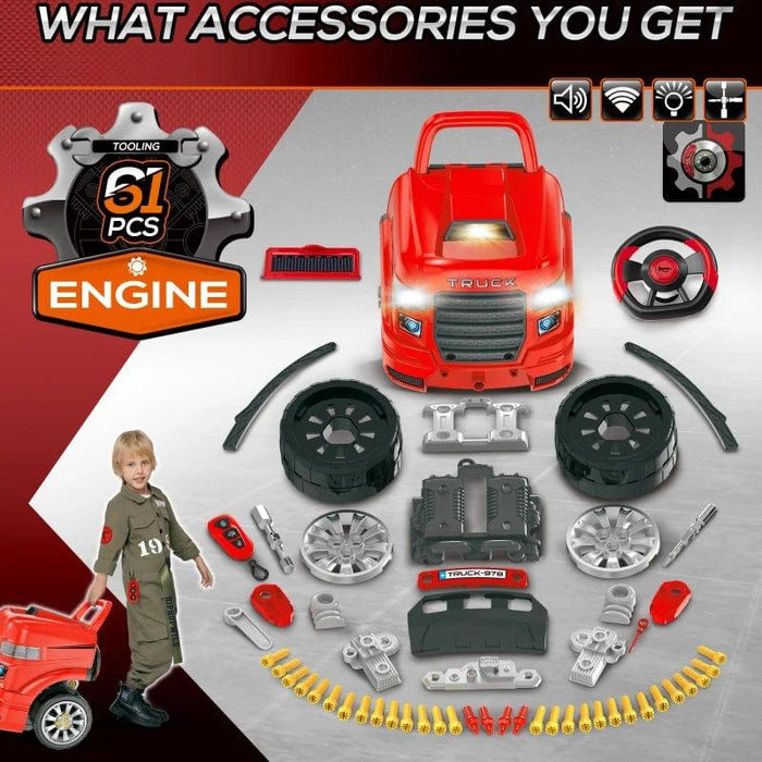 Truck Engine Toy Set with RC Car Key, Steering Wheel, Horn and Light - Little and Giant Explorers HOMCOM