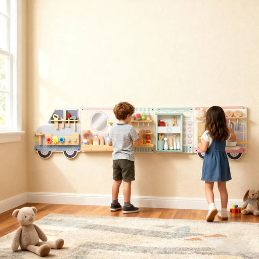 Truck-Themed Five-in-One Wall Busy Board | Montessori Activity Toy AIYAPLAY - Little and Giant Explorers AIYAPLAY