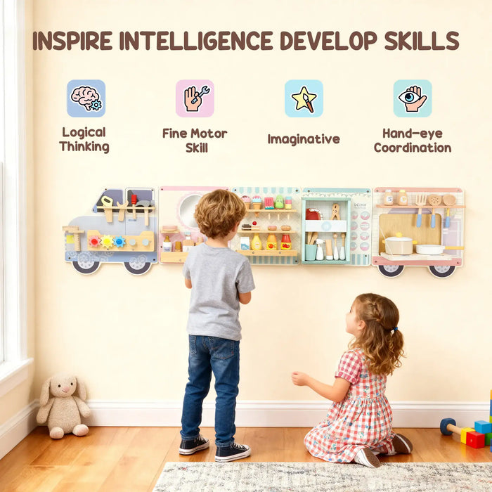 Truck-Themed Five-in-One Wall Busy Board | Montessori Activity Toy AIYAPLAY - Little and Giant Explorers AIYAPLAY