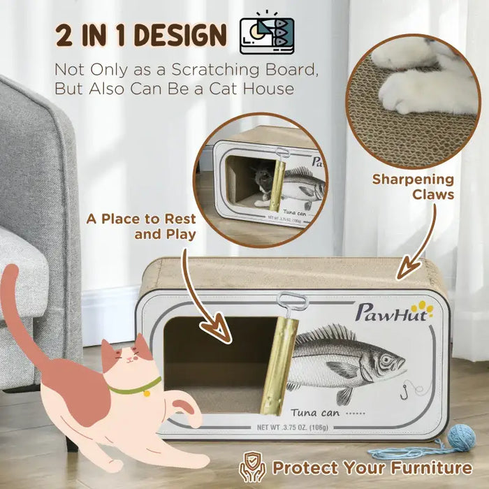 Tuna Can Cat Scratcher Bed with Catnip | 2-in-1 Scratcher and Lounger PAWHUT - Little and Giant Explorers PawHut