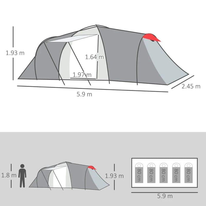 Tunnel Tent, with Two Bedrooms and Living Room and Vestibule (4 persons) - Little and Giant Explorers Outsunny