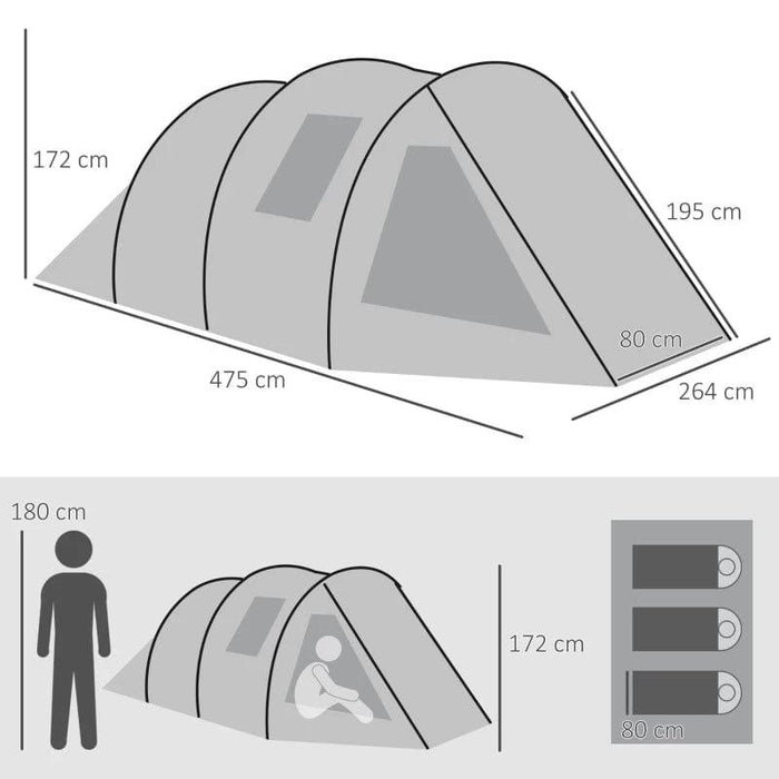 Tunnel Tent with Two Rooms and Windows (3-4 persons) - Little and Giant Explorers Outsunny