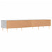Modern wooden sideboard with light wood finish and tapered legs on white background