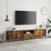 Modern living room with 200cm wide smoked oak TV cabinet and metal frame under wall-mounted flat screen TV