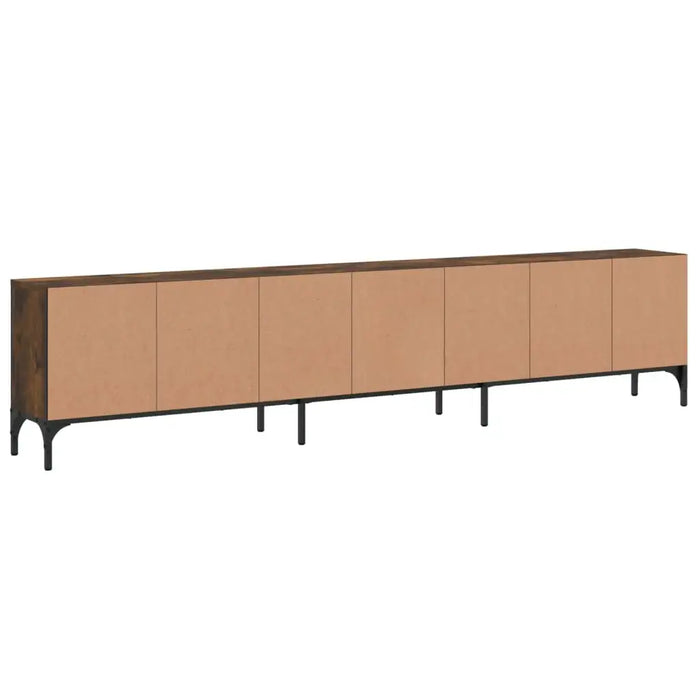 200cm wide TV cabinet with smoked oak top and metal frame, modern media unit