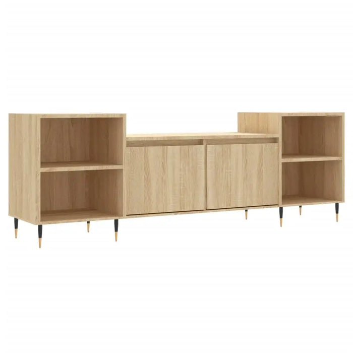 Sonoma oak TV cabinet media unit with open shelves and storage doors on tapered legs