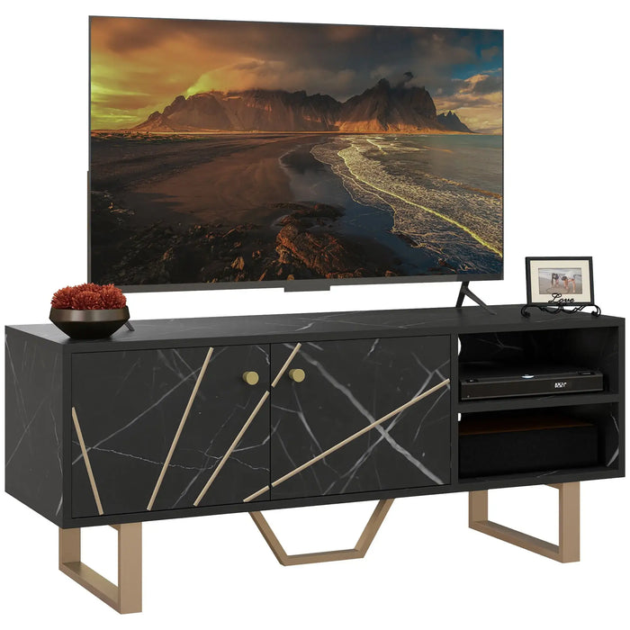 TV Stand – Black | 50 Inch TV Unit with Storage and Marble Effect Finish HOMCOM