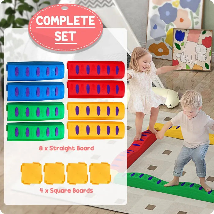 Twelve-Piece Kids Balance Beam Stepping Stones with Non-Slip Foot Pads - Little and Giant Explorers AIYAPLAY