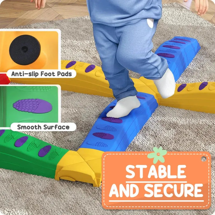 Twelve-Piece Kids Balance Beam Stepping Stones with Non-Slip Foot Pads - Little and Giant Explorers AIYAPLAY