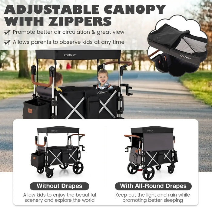 Costway wagon with adjustable canopy featuring zippers, suitable for outdoor use.