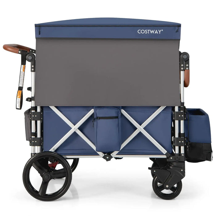 Blue and gray Costway wagon with a canopy on a white background