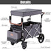 Gray folding cart with labeled parts on a white background
