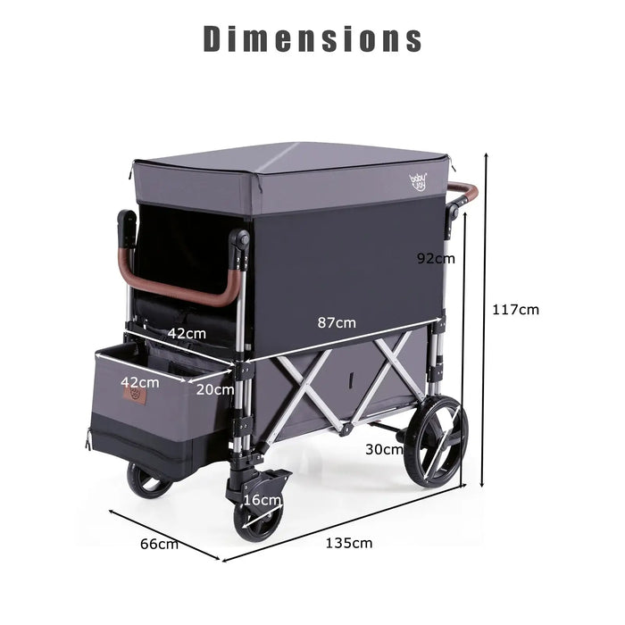 Measurement chart of a folding cart with dimensions labeled