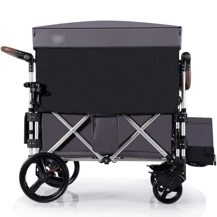 Black and silver folding cart with a large storage compartment on a white background