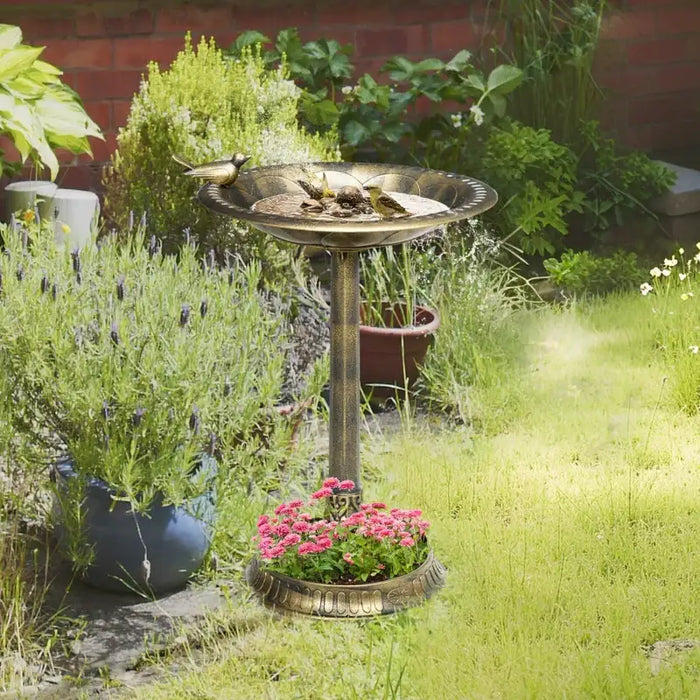 Two-Basin Bird Bath – Bronze | Outdoor Flower Pattern Bird Feeder and Water Bowl OUTSUNNY - Little and Giant Explorers Outsunny