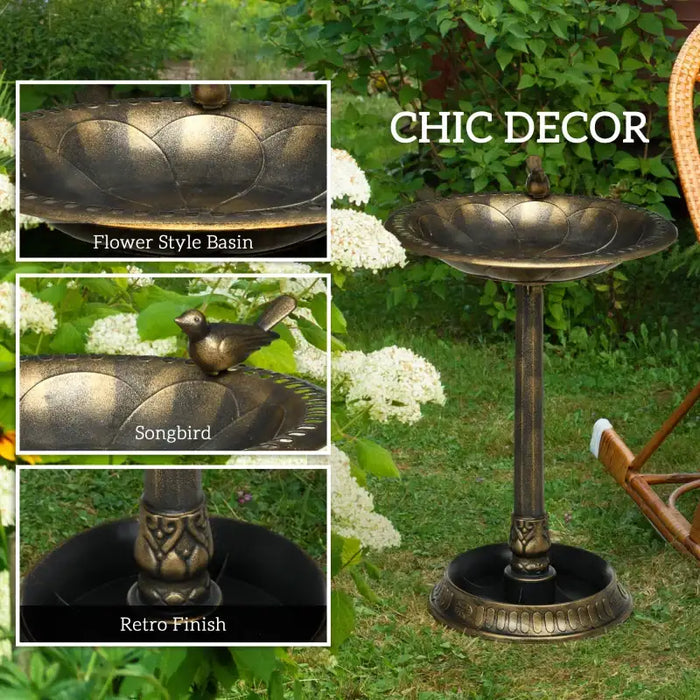 Two-Basin Bird Bath – Bronze | Outdoor Flower Pattern Bird Feeder and Water Bowl OUTSUNNY - Little and Giant Explorers Outsunny