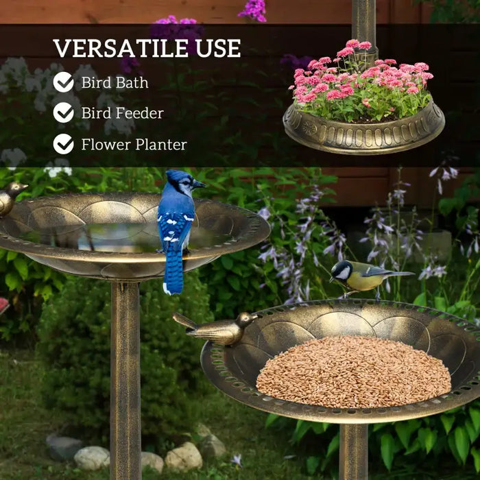 Two-Basin Bird Bath – Bronze | Outdoor Flower Pattern Bird Feeder and Water Bowl OUTSUNNY - Little and Giant Explorers Outsunny