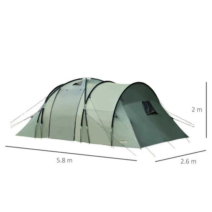 Two Bedroom Tunnel Tent with Rainfly and Carry Bag in Green (5 persons) - Little and Giant Explorers Outsunny