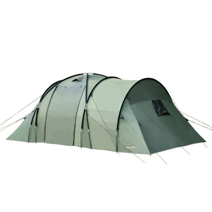 Two Bedroom Tunnel Tent with Rainfly and Carry Bag in Green (5 persons) - Little and Giant Explorers Outsunny