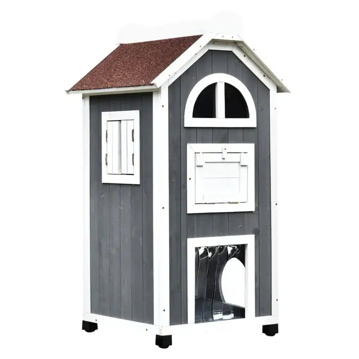 Outdoor Cat Condo Cave with 2 Floor Furniture - Little and Giant Explorers PawHut