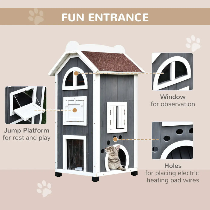 Outdoor Cat Condo Cave with 2 Floor Furniture - Little and Giant Explorers PawHut