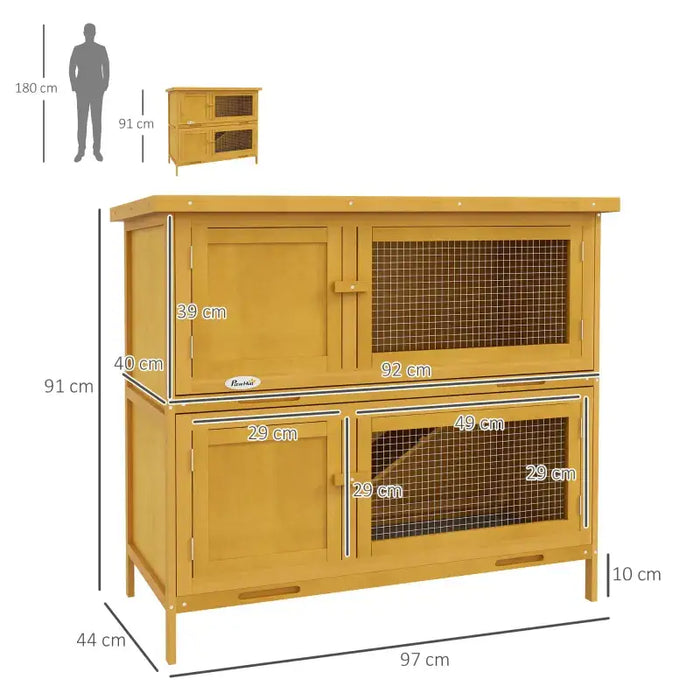 Two-Level Outdoor Rabbit Hutch – Yellow Fir Wood | Double-Tier Bunny House PAWHUT - Little and Giant Explorers PawHut
