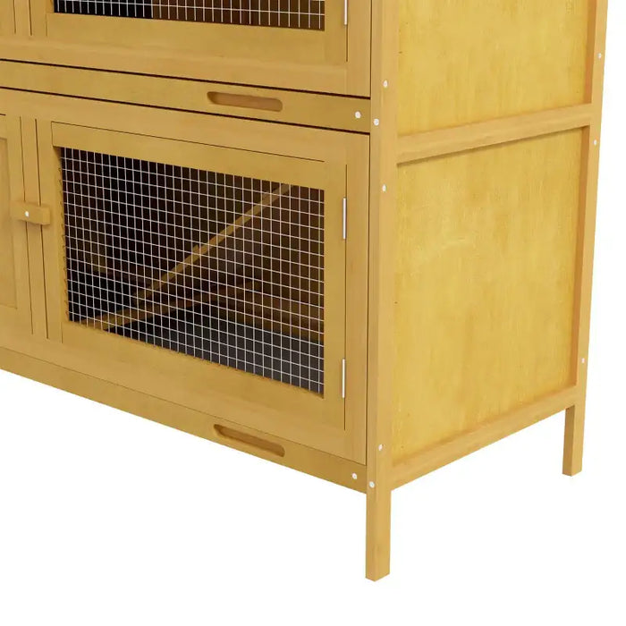 Two-Level Outdoor Rabbit Hutch – Yellow Fir Wood | Double-Tier Bunny House PAWHUT - Little and Giant Explorers PawHut