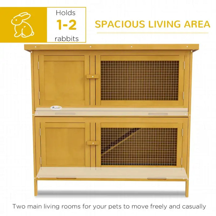 Two-Level Outdoor Rabbit Hutch – Yellow Fir Wood | Double-Tier Bunny House PAWHUT - Little and Giant Explorers PawHut