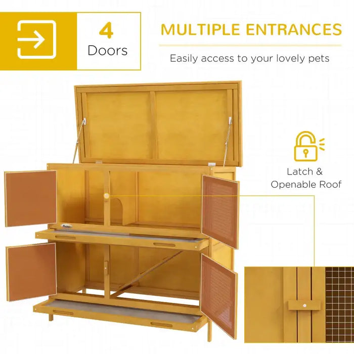 Two-Level Outdoor Rabbit Hutch – Yellow Fir Wood | Double-Tier Bunny House PAWHUT - Little and Giant Explorers PawHut
