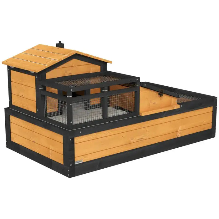 Two-Level Tortoise House – Yellow and Black Fir Wood | Spacious Outdoor Reptile Habitat PAWHUT - Little and Giant Explorers PawHut
