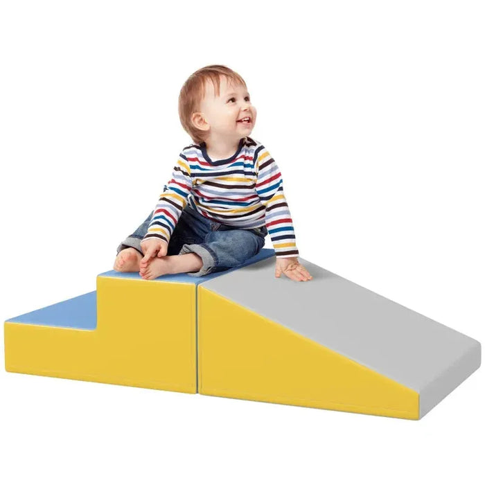 Two-Piece Soft Play Set in Blue, Yellow and Grey - Little and Giant Explorers HOMCOM