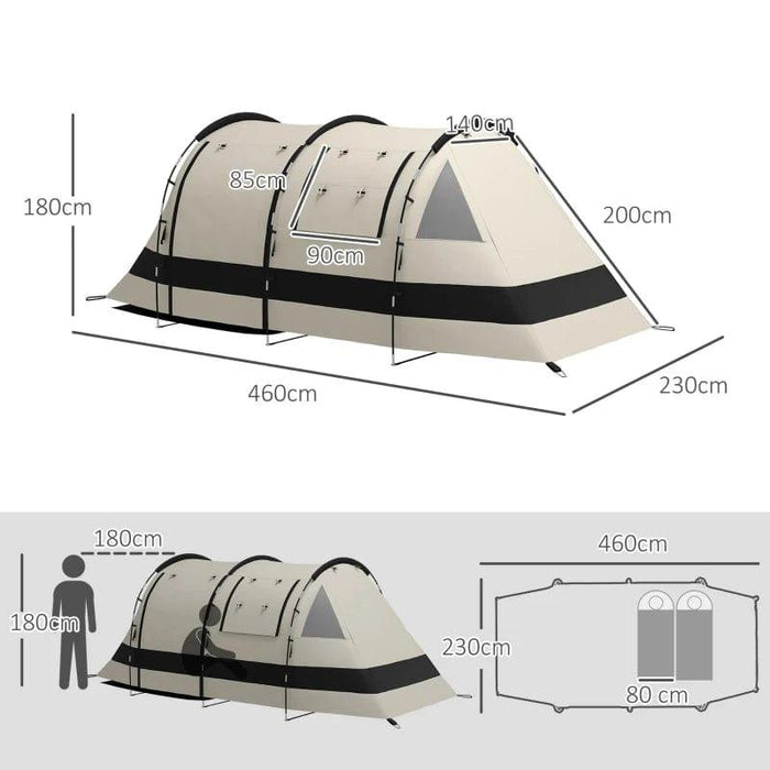 Two Room Blackout Tent with Accessories in Khaki (4 persons) - Little and Giant Explorers Outsunny